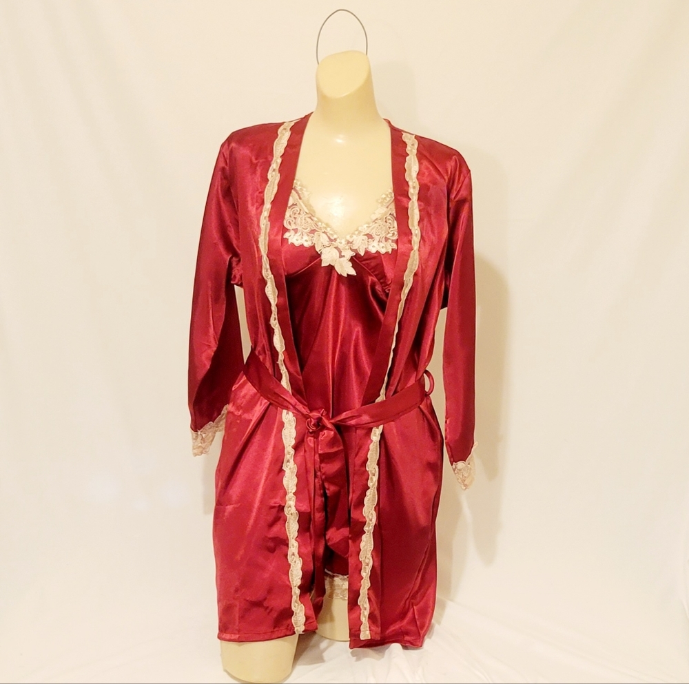 5 Piece Red Silk/Rayon Lingerie/Lounge Set
